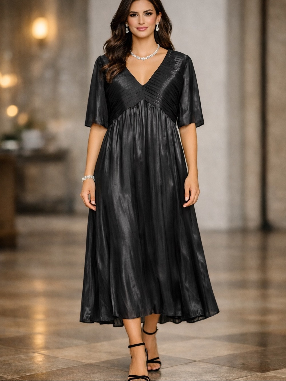 Crosby By Mollie Burch Organza Marley Midi Dress L/XL Formal Black Tie Evening